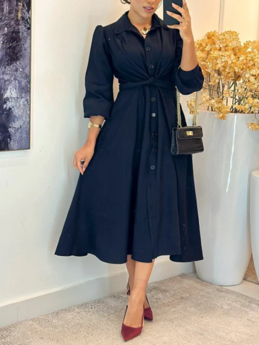 Groovy Linen Long Sleeve Midi Dress