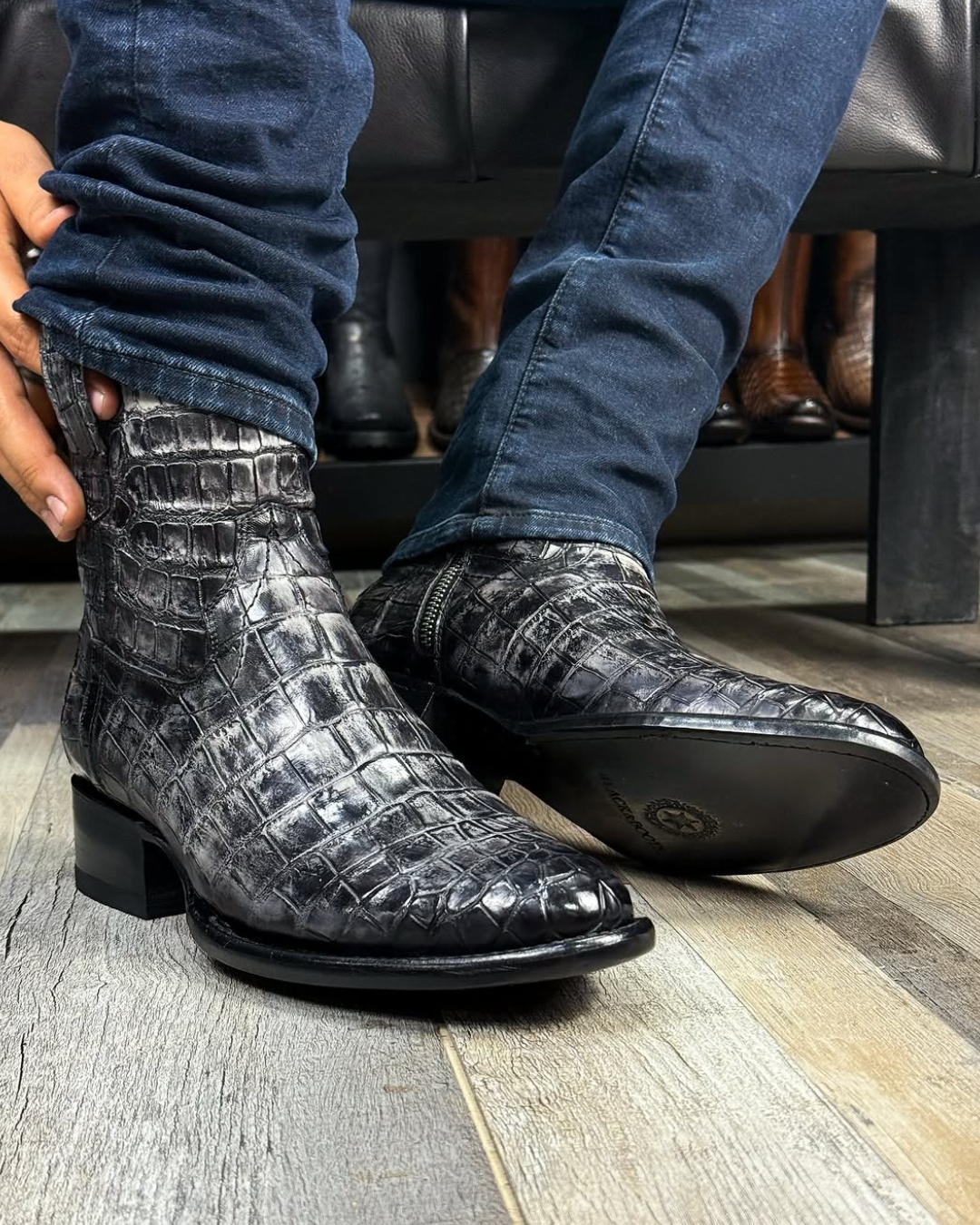 Rustic Grey Crocodile Print Cowboy Boots