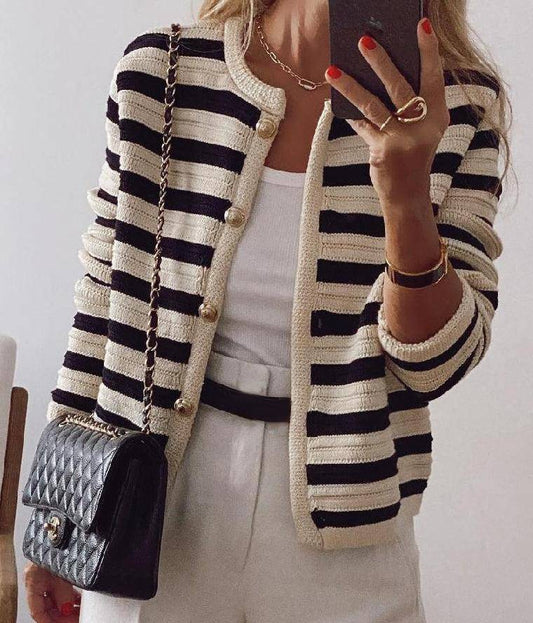 Chic Long Sleeve Striped Cardigan