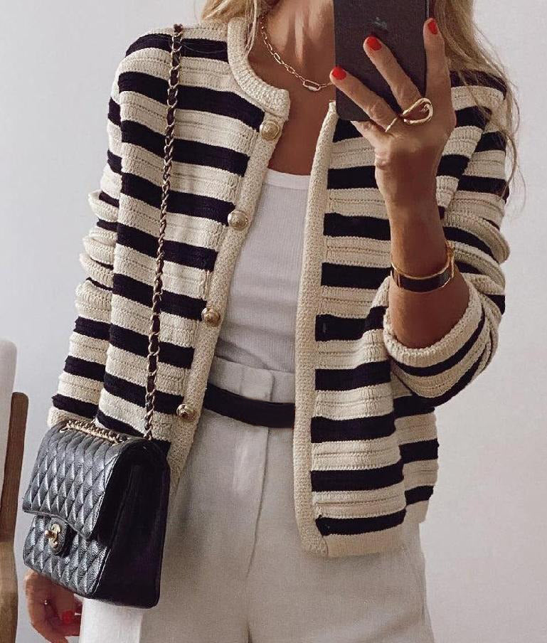 Chic Long Sleeve Striped Cardigan