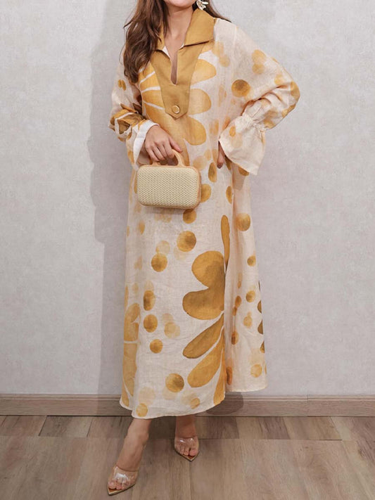 Casual Printed V-Neck Slit Hem Dress