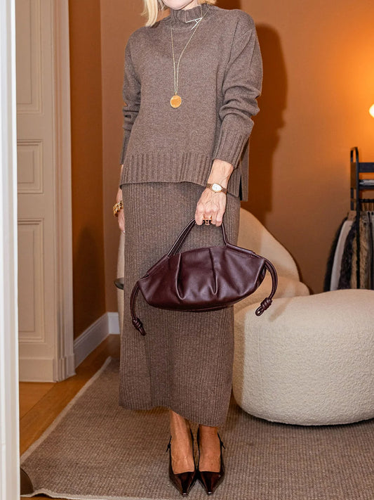 Stand Neck Knitted Sweater Two Pieces Dress