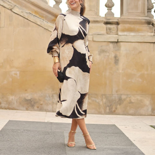 Groovy Round Neck Print Midi Dress