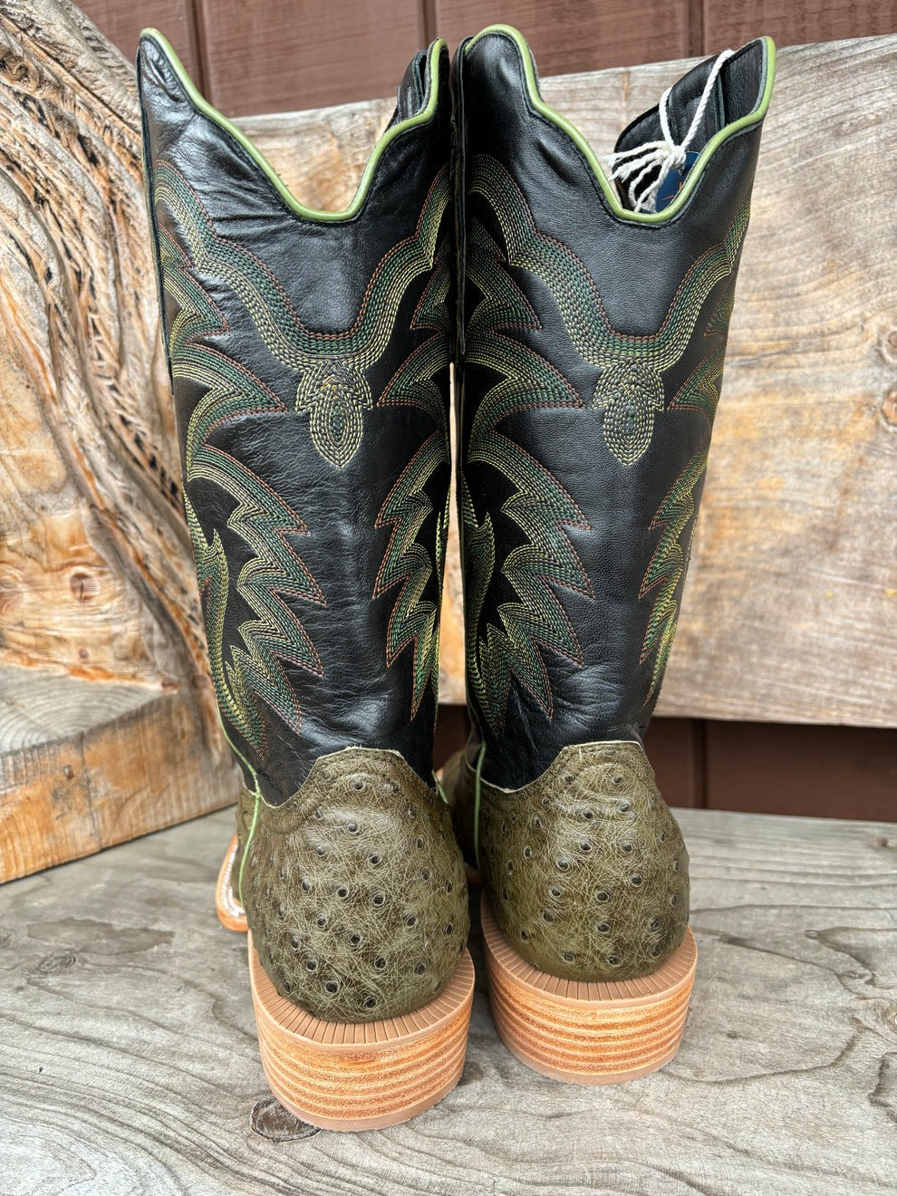 Green Ostrich Leather Print Cowboy Boots