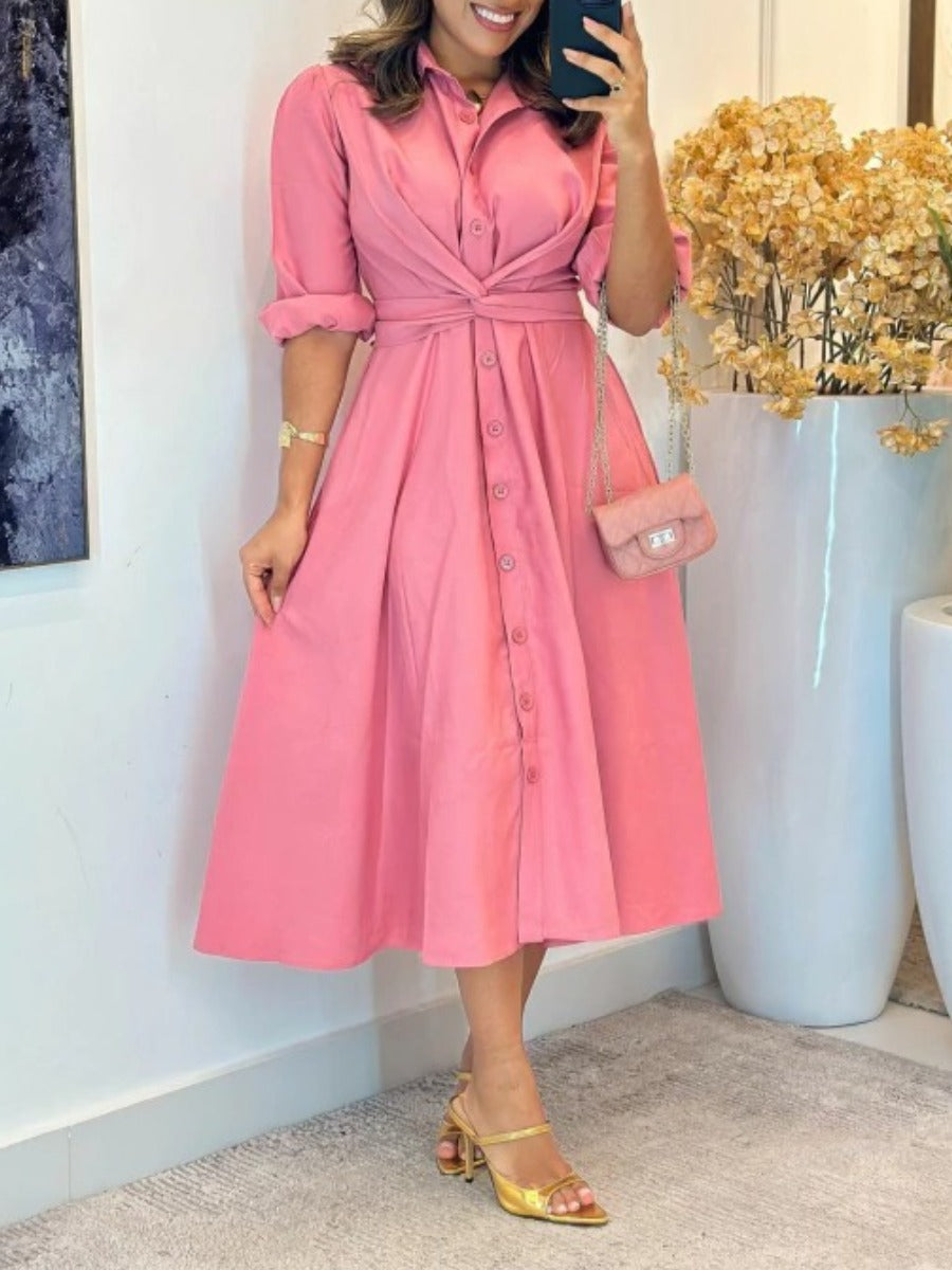 Groovy Linen Long Sleeve Midi Dress