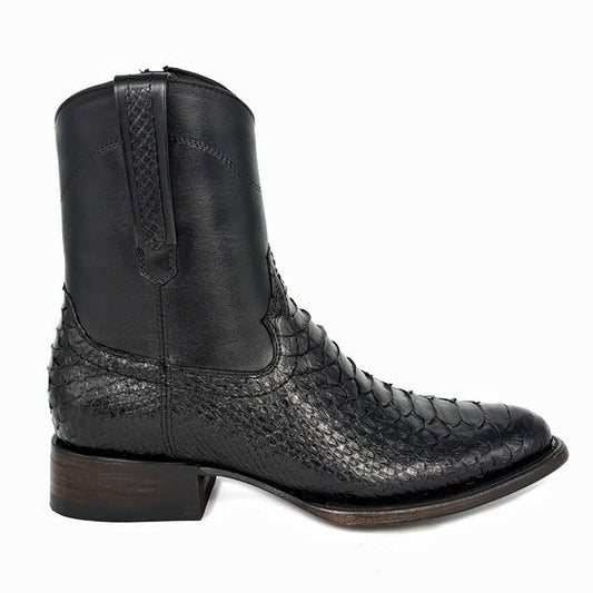 Python Leather Boots In Black