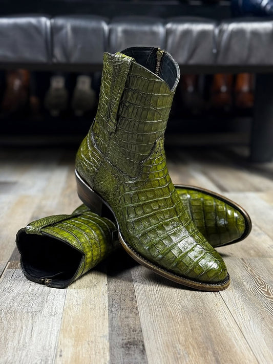 Handmade Crocodile Leather Ankle Boots