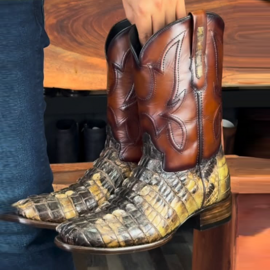 Handmade Crocodile Skin Print Cowboy Boots