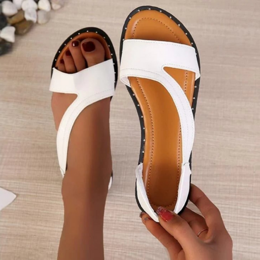 👠Fish-mouth Rivet Open Toe Flat Sandals