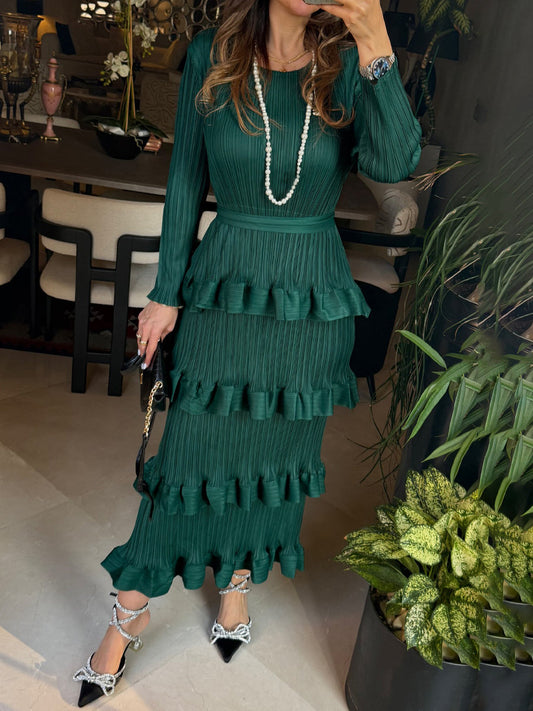 Ruffled Hem Long Sleeve Dress