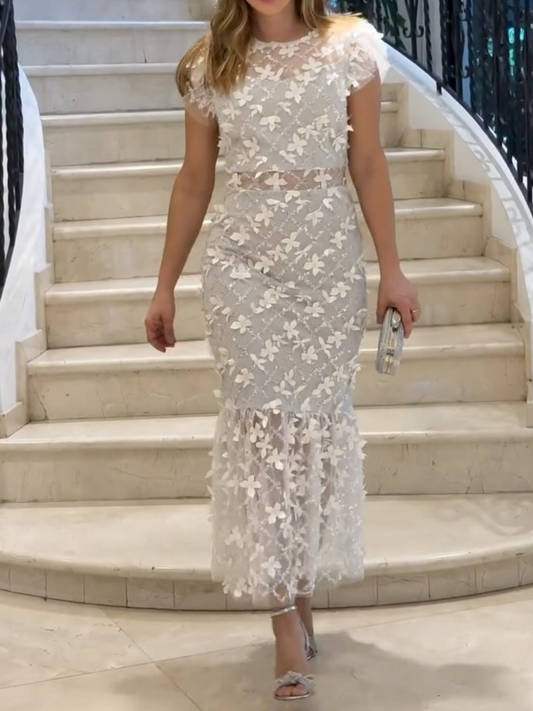 White Elegant Embossed Sequin Dress