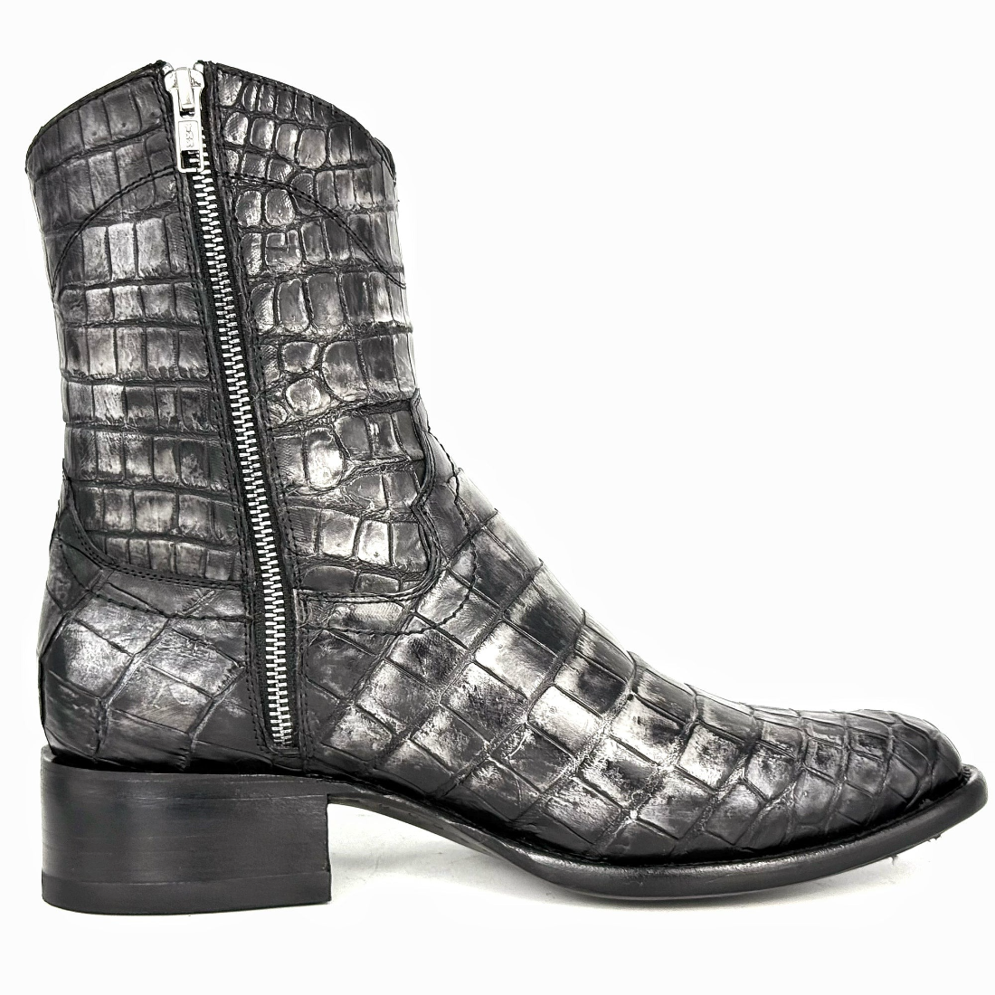 Rustic Grey Crocodile Print Cowboy Boots