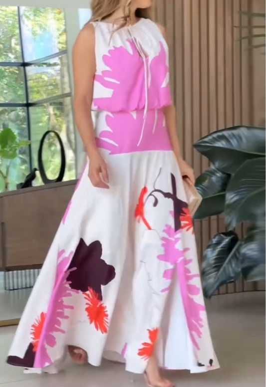 Fun Printed Slit Maxi Dress