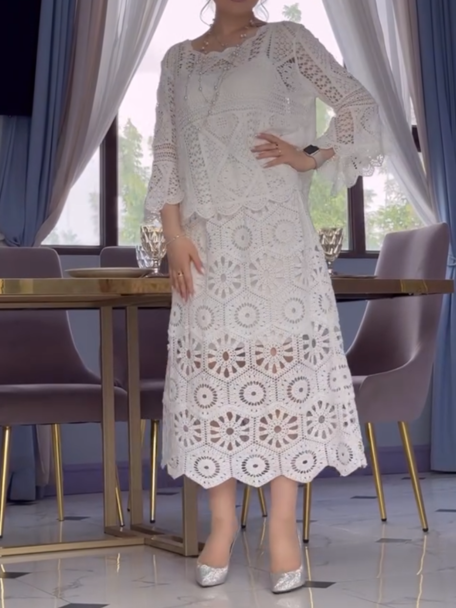 Gentle Lace Bell Sleeve Two Piece Dress