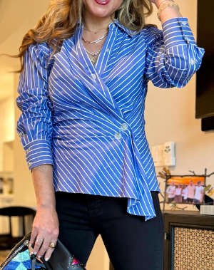 Chic Blue Stripe Long Sleeve Shirt