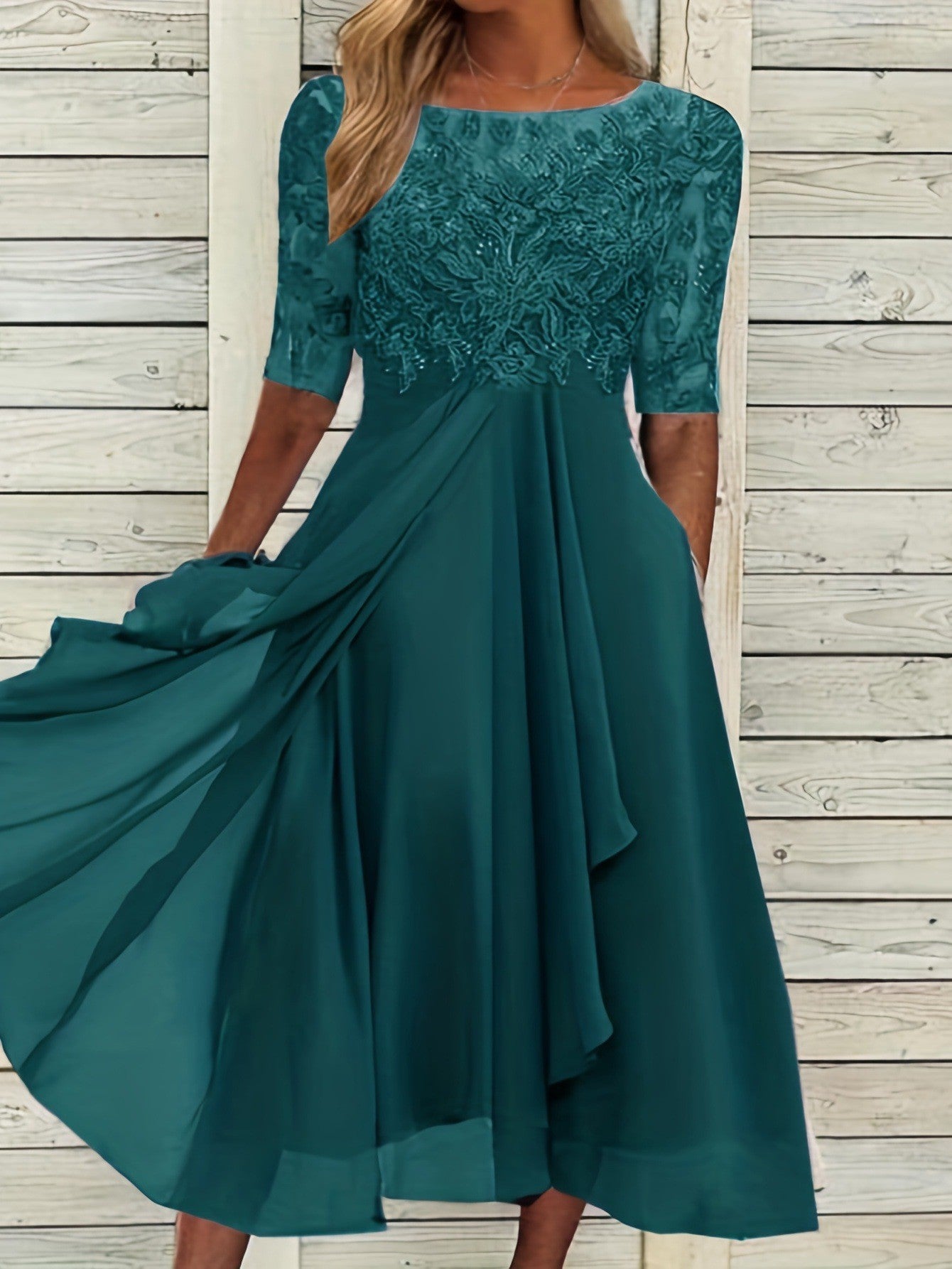 Elegant Lace Mid-sleeve Chiffon Dress