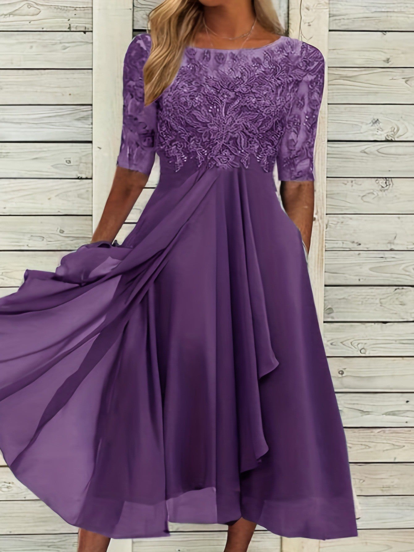 Elegant Lace Mid-sleeve Chiffon Dress