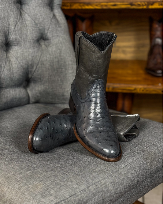 Handmade Ostrich Leather Cowboy Ankle Boots