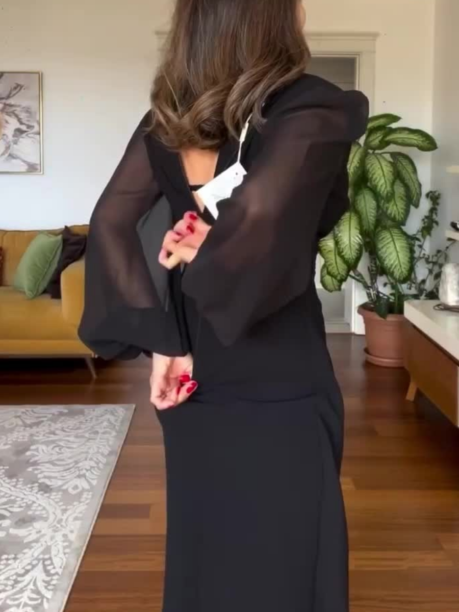Elegant Black Waist Midi Dress