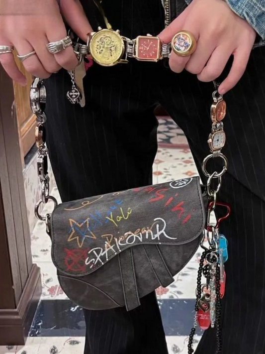 Hand Painted Graffiti Shoulder Bag