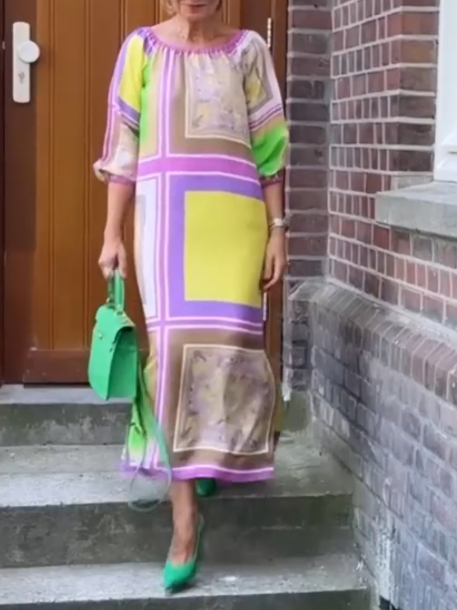 Color Block Printed Midi Dress