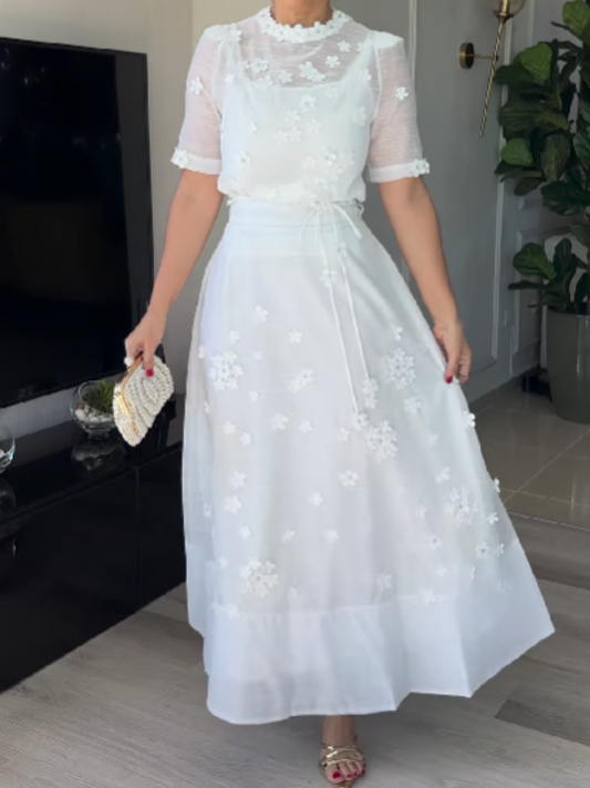Solid Color Dress Of Three-dimensional Flowers