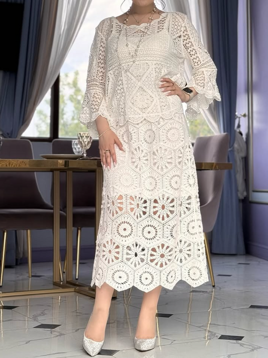 Gentle Lace Bell Sleeve Two Piece Dress