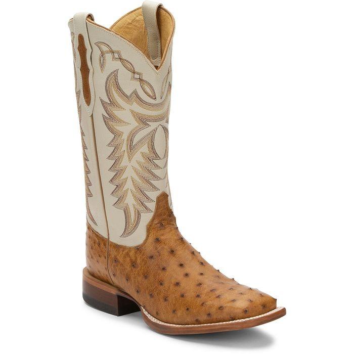 Classic Wide Toe Ostrich Leather Cowboy Boots