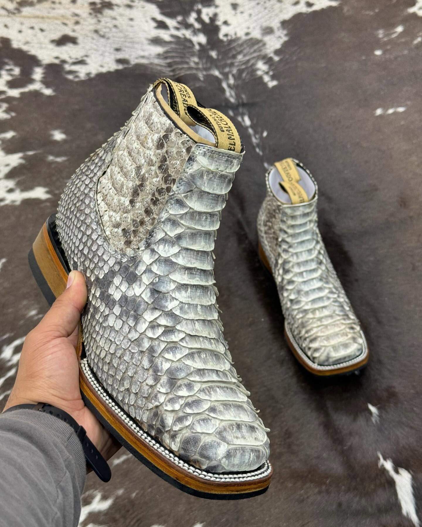 Handmade Wide Toe Python Ankle Boots