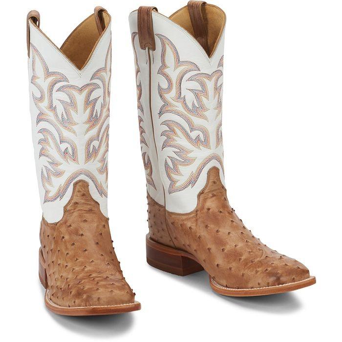 Classic Wide Toe Ostrich Leather Cowboy Boots