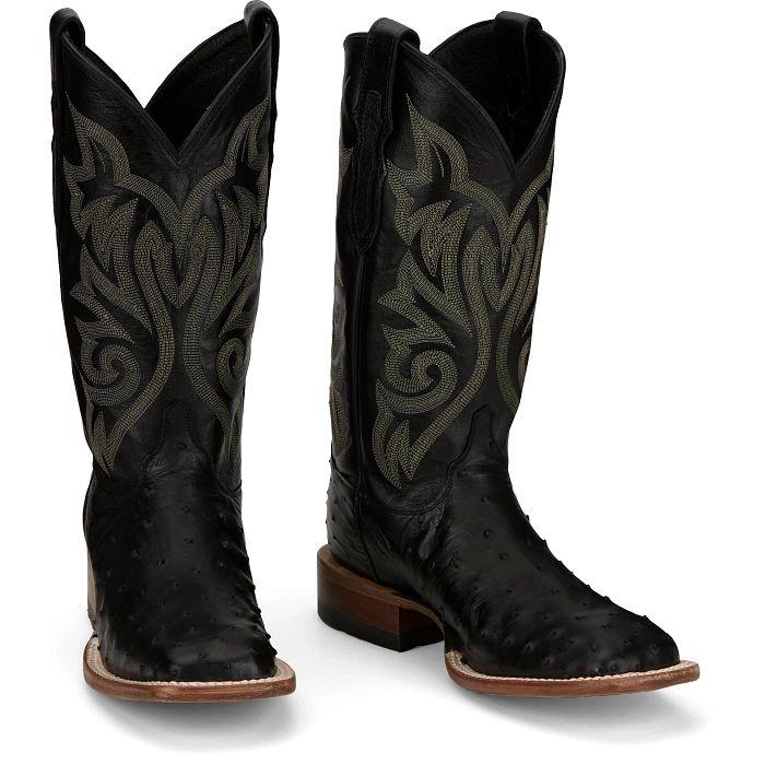 Classic Wide Toe Ostrich Leather Cowboy Boots