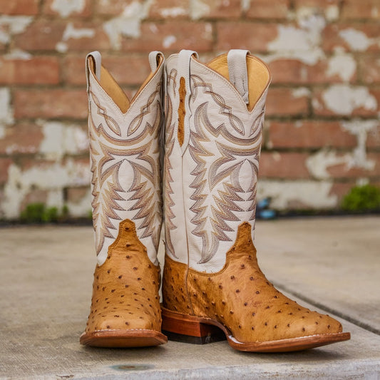 Classic Wide Toe Ostrich Leather Cowboy Boots